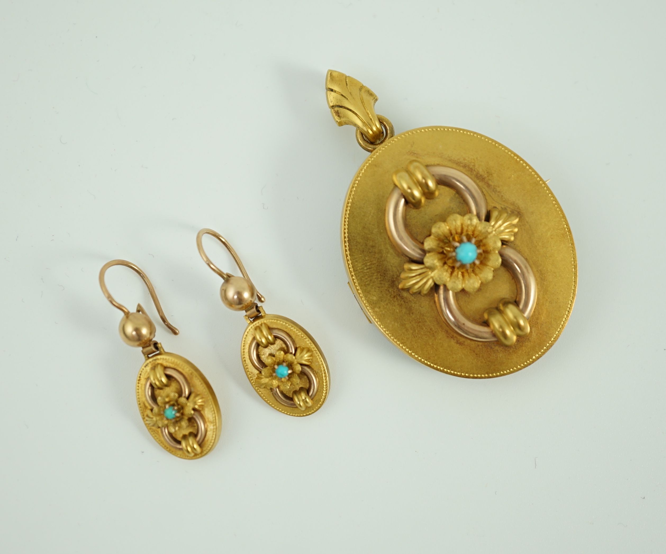 A late 19th century Austro-Hungarian 14k gold and turquoise set demi parure